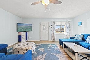 Townhome, Multiple Beds, Patio, Garden View (114 Palm Beach Dr D) | Living area - Stay at The Salty Palm! 2BR 1.5ba Sleeps 7 (Panama City Beach)