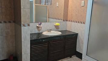 Shower, bidet, towels, soap