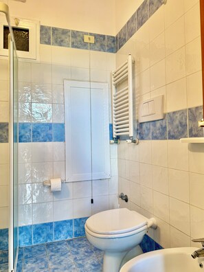 Dusche, Haartrockner, Bidet, Handtücher