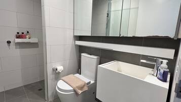 Dusche, Haartrockner, Handtücher, Seife