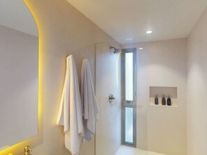 Suihku, hiustenkuivaaja, pyyhkeet