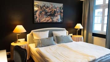 Desk, laptop workspace, blackout curtains, free WiFi