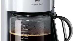 A Braun Aromaster Classic coffee maker with a clear glass water tank and measurement markings.