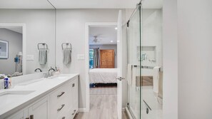 Shower, hair dryer, towels - Southampton Retreat with Private Patio, Community Pool, and Coastal Elegance (Southampton)