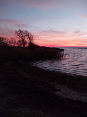 A natural landscape with a body of water, trees, and a distant horizon. - Small and quiet vacation apartment Helga (Glowe)