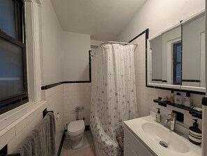 Hair dryer, towels, soap, toilet paper - Large 1-bedroom apartment in beautiful Upper East Side of Manhattan. (New York)