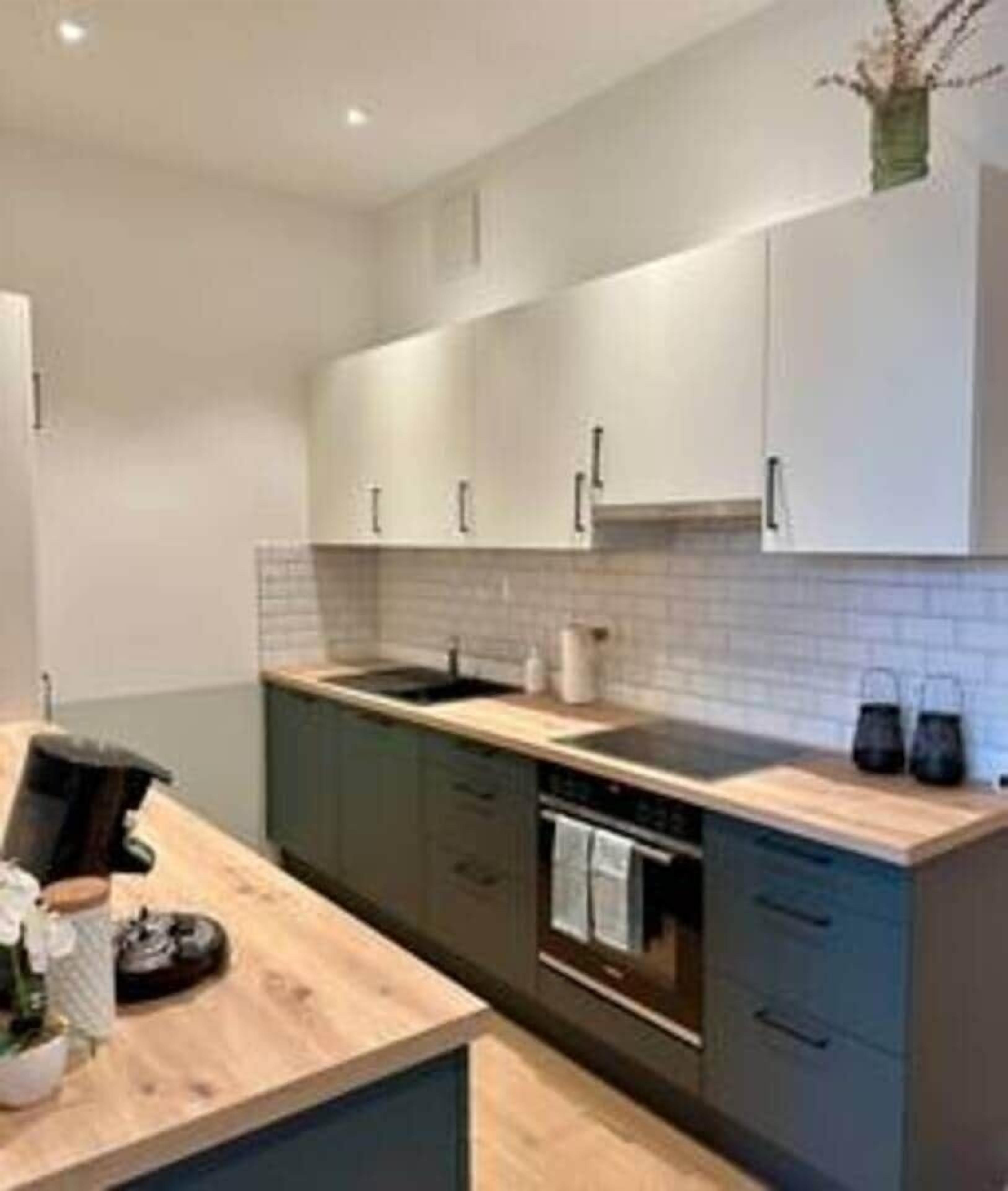 Fridge, oven, dishwasher, cookware/dishes/utensils