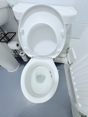Bidet, towels, soap, toilet paper