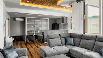 Apartment | Living room | 85-inch flat-screen TV with digital channels, TV