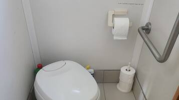 Shower, eco-friendly toiletries, towels, soap