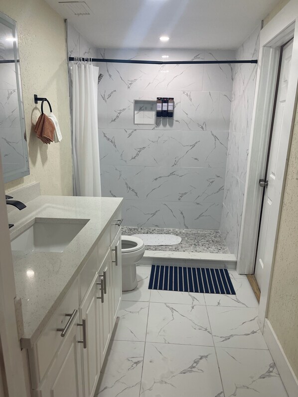 Shower, hair dryer, towels, soap - 5/3 Modern Home with high speed internet 5 Min to Airport,Highway,Beaches,office (Tampa)