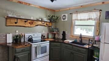 Fridge, oven, stovetop, coffee/tea maker