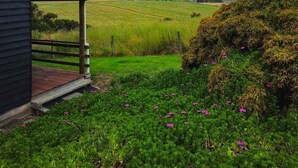 A house with a wooden deck and a view of a green field. - Woop Woop (Princetown)