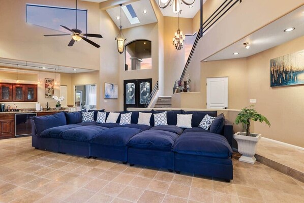 Smart TV, fireplace, video games, DVD player