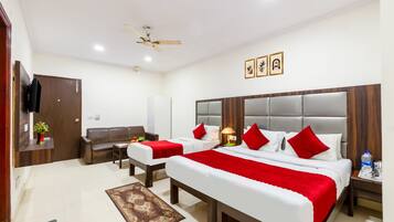 In-room safe, desk, laptop workspace, blackout curtains