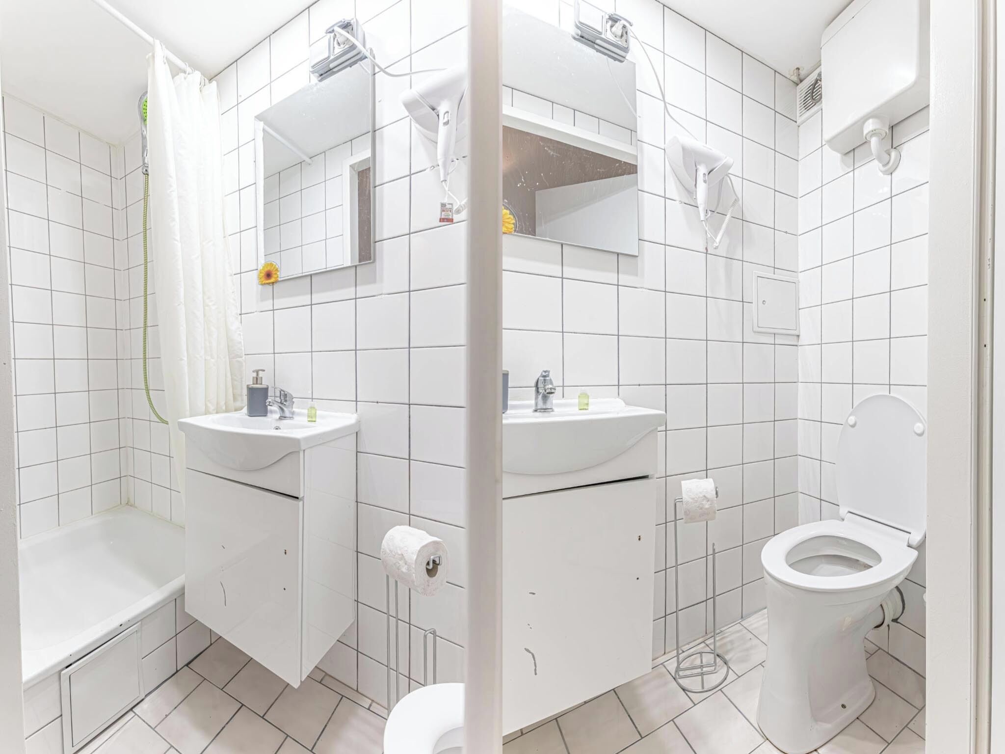 Basic-Apartment | Badezimmer | Dusche, kostenlose Toilettenartikel, Haartrockner, Handtücher