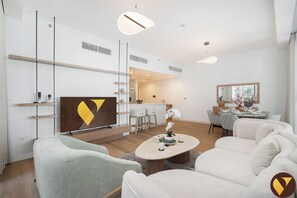 Family Apartment, Balcony, City View | Living area - Vogue 1 Residence near World Trade Ctr (Dubai)