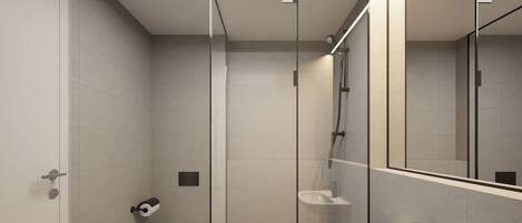Standard Studio | Bathroom | Shower, hair dryer, towels, soap