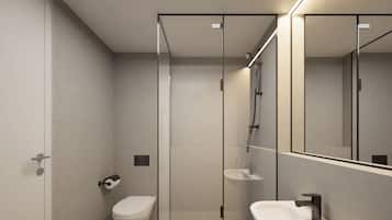 Superior Studio | Bathroom | Shower, hair dryer, towels, soap