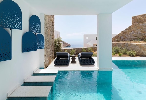 Hideaway Sea View Villa with Private Pool and Spa Bath | Pool | Seasonal outdoor pool, open 8:30 AM to 8:00 PM, pool umbrellas - LYO II Boutique Suites Mykonos (Mykonos)