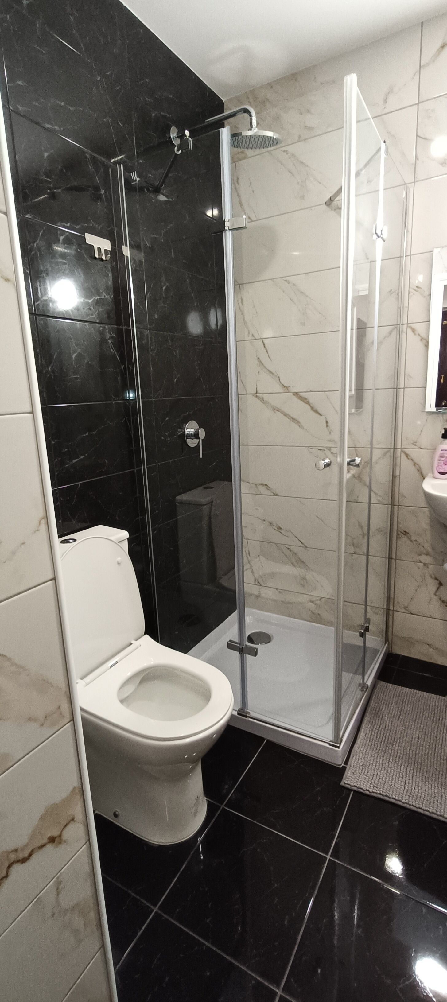Douche, séchoir à cheveux, serviettes fournies, papier de toilette