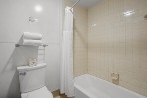 Shower, hair dryer, towels, soap - Premium Room, 1 Queen Bed, Lake View (Polson)