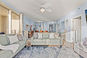 Condo, Multiple Beds, Balcony, Ocean View (Shores of Panama 1429) | Living area - Looking for a Shore Thing? Here it is! 2BR 2.5ba Sleeps 8! Beachfront! (Panama City Beach)