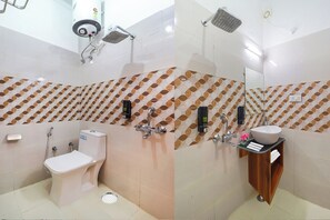 Douche, articles de toilette gratuits, serviettes fournies, savon