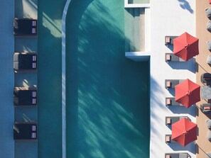 Indoor pool, seasonal outdoor pool, pool umbrellas, sun loungers