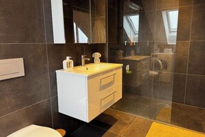 Regadera, secadora de cabello, bidet, toallas 