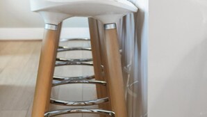 A kitchen with a white bar stool, wooden legs, and a potted plant on the counter. - Great 2-Bed Flat in Prime Location (Greater London)