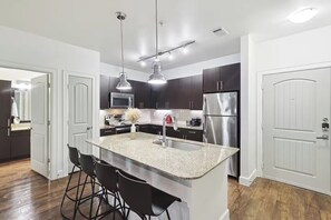 Apartment, Balcony | Private kitchen - Stylish 2B near Legacy West Wi-Fi (Frisco)