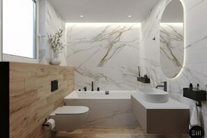 Shower, hair dryer, towels, soap - Stylish Two-Bedroom Apartment Steps from the Beach, Level 5, C (Marsalforn)