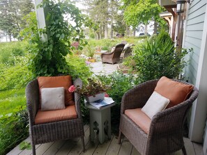 Terrace/patio - Shipbuilder's home - COMPLETELY surrounded by water: 2 docks for access (Blue Hill)