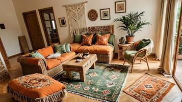 Family Studio Suite, Patio, Garden View | Living area