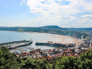 A coastal town with a marina, beach, and historic buildings. - The Lookout (Scarborough)
