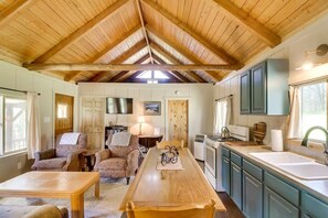 Fridge, microwave, oven, stovetop - Pet-Friendly Cottage w/ Hot Tub Lake Koocanusa (Rexford)