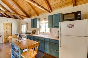 Fridge, microwave, oven, stovetop - Pet-Friendly Cottage w/ Hot Tub Lake Koocanusa (Rexford)