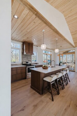 Fridge, microwave, oven, stovetop - Luxury Cabin | Hot Tub + Trail Access (Old Fort)