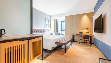 In-room safe, desk, laptop workspace, blackout curtains