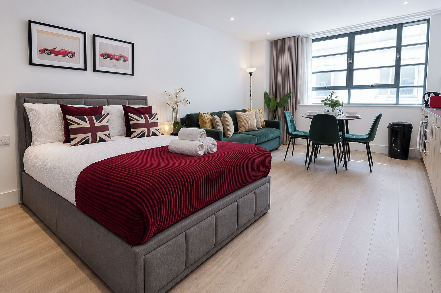 1 bedroom, desk, iron/ironing board, travel cot