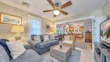 Una televisión, una chimenea, libros