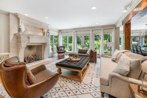 TV, fireplace, books, stereo - Luxury Lake Geneva Estate w/ Pool+Hot Tub+Acreage (Lake Geneva)