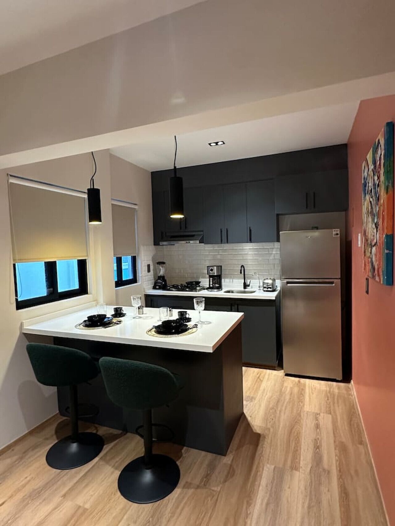 Microwave, stovetop, toaster, cookware/dishes/utensils