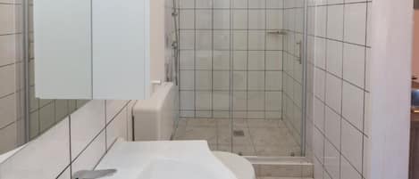 Douche, séchoir à cheveux, serviettes fournies