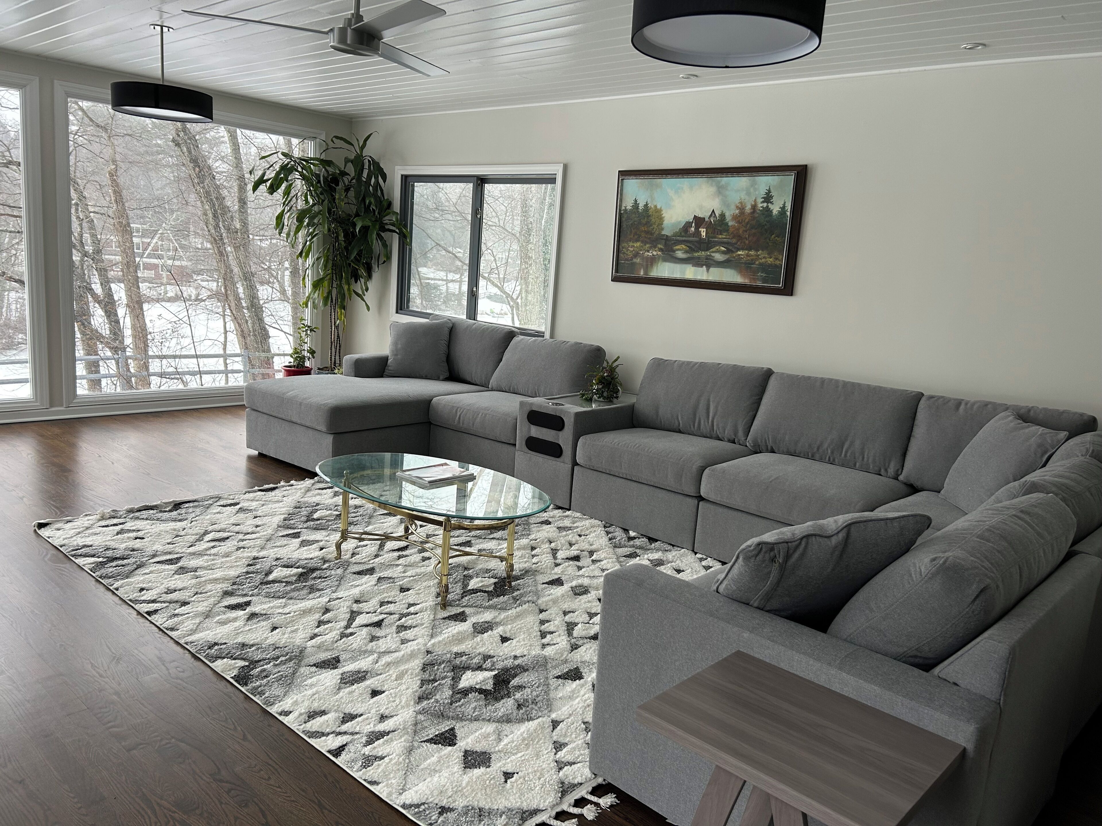 Smart TV, fireplace, computer monitors