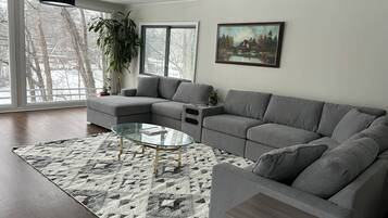 Smart TV, fireplace, computer monitors