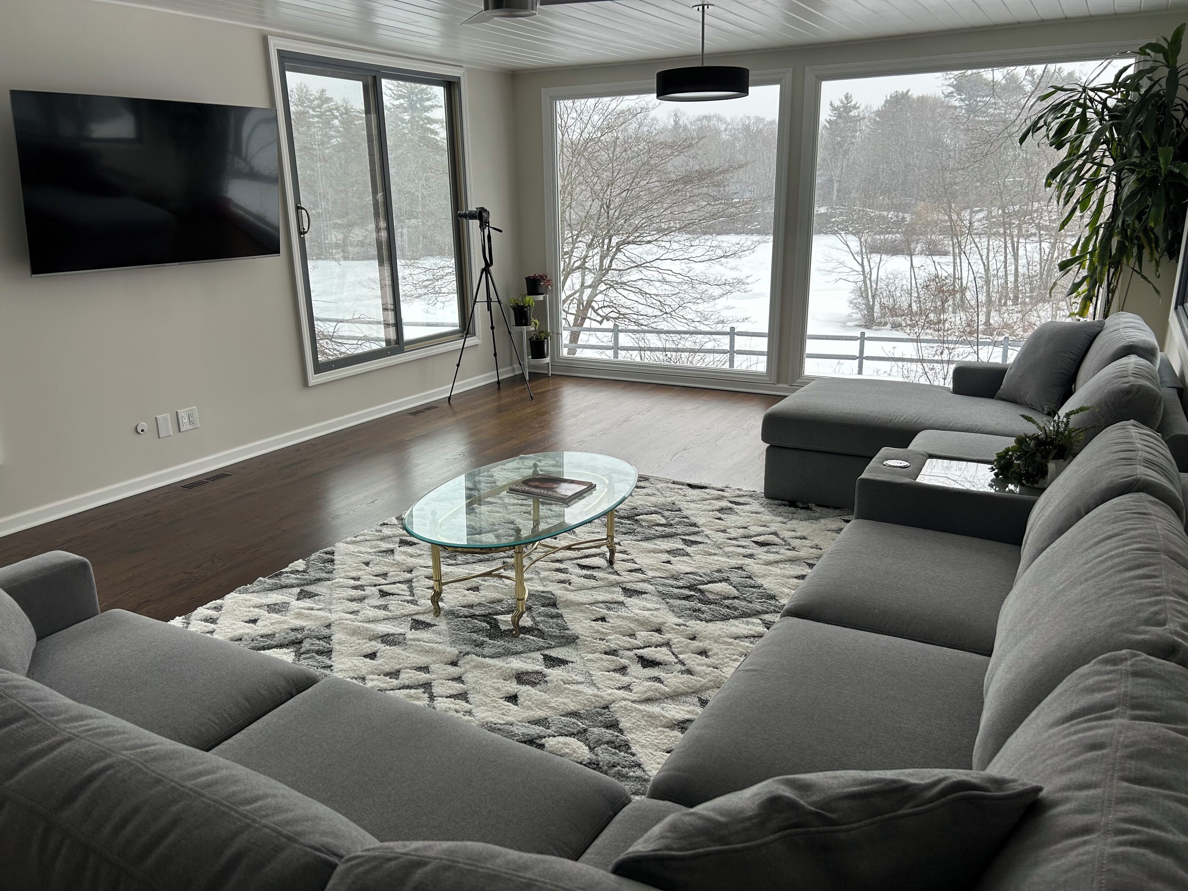 Smart TV, fireplace, computer monitors