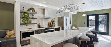 Fridge, dining tables