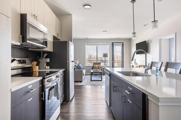 Fridge, dining tables